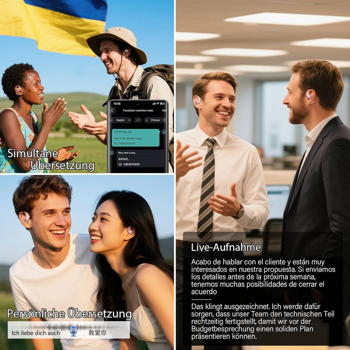 KI Übersetzer Kopfhörer 4-in-1, Echtzeit Sprachübersetzer kopfhörer, 164 Sprachen & 7 Modi, Übersetz