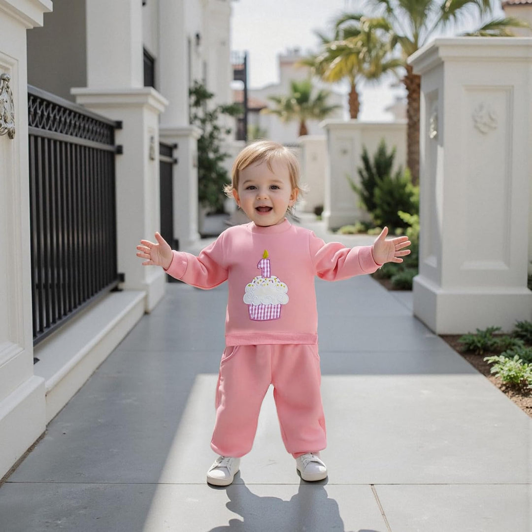 Loalirando Baby Mädchen 1 Cupcake 1. Jahr Geburtstag Outfit | Sweatshirt + Hose Baby Mädchen Winter