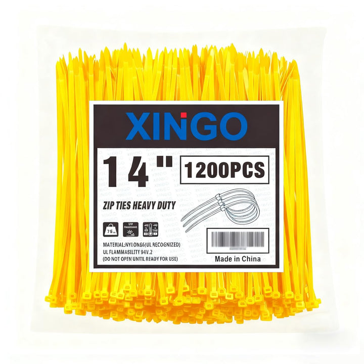 XINGO Kabelbinder, 35,6 cm, gelb, 1200 Stück, 34 kg, ultrastarke Zugfestigkeit, UV-beständige Kabelb