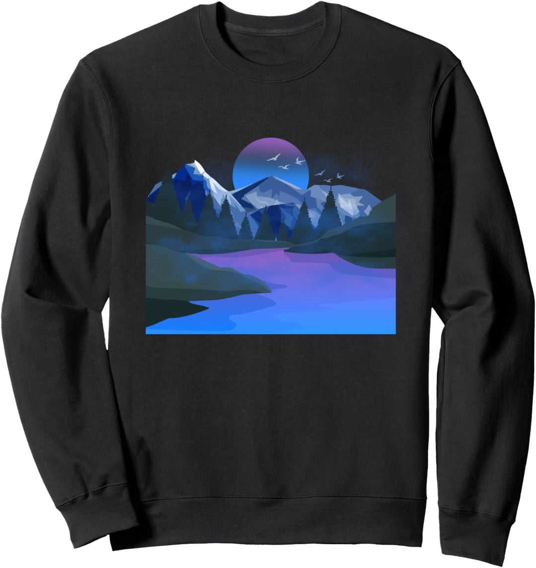 Vaporwave Nacht See Berge Retro Sonnenuntergang Sweatshirt
