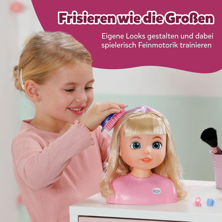 BABY born Stylingkopf Carla - Frisierkopf mit hochwertigem Nylon-Haar - Inkl. Haarspangen, Bändern &amp;