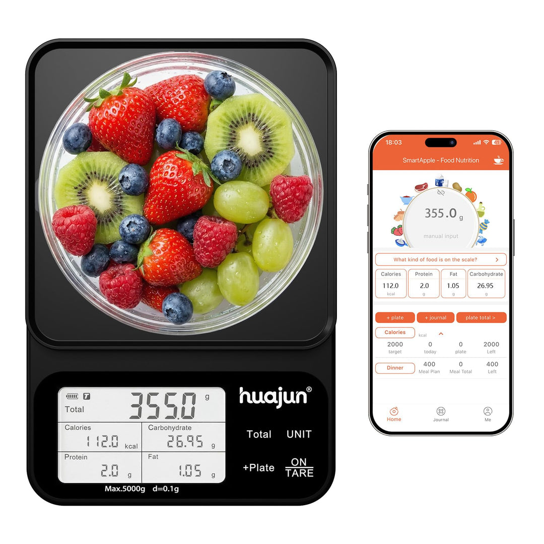 Küchenwaage Digital mit Nährwertberechnung, 5kg/0,1g Küchenwaage Bluetooth mit Kalorienzähler, App S