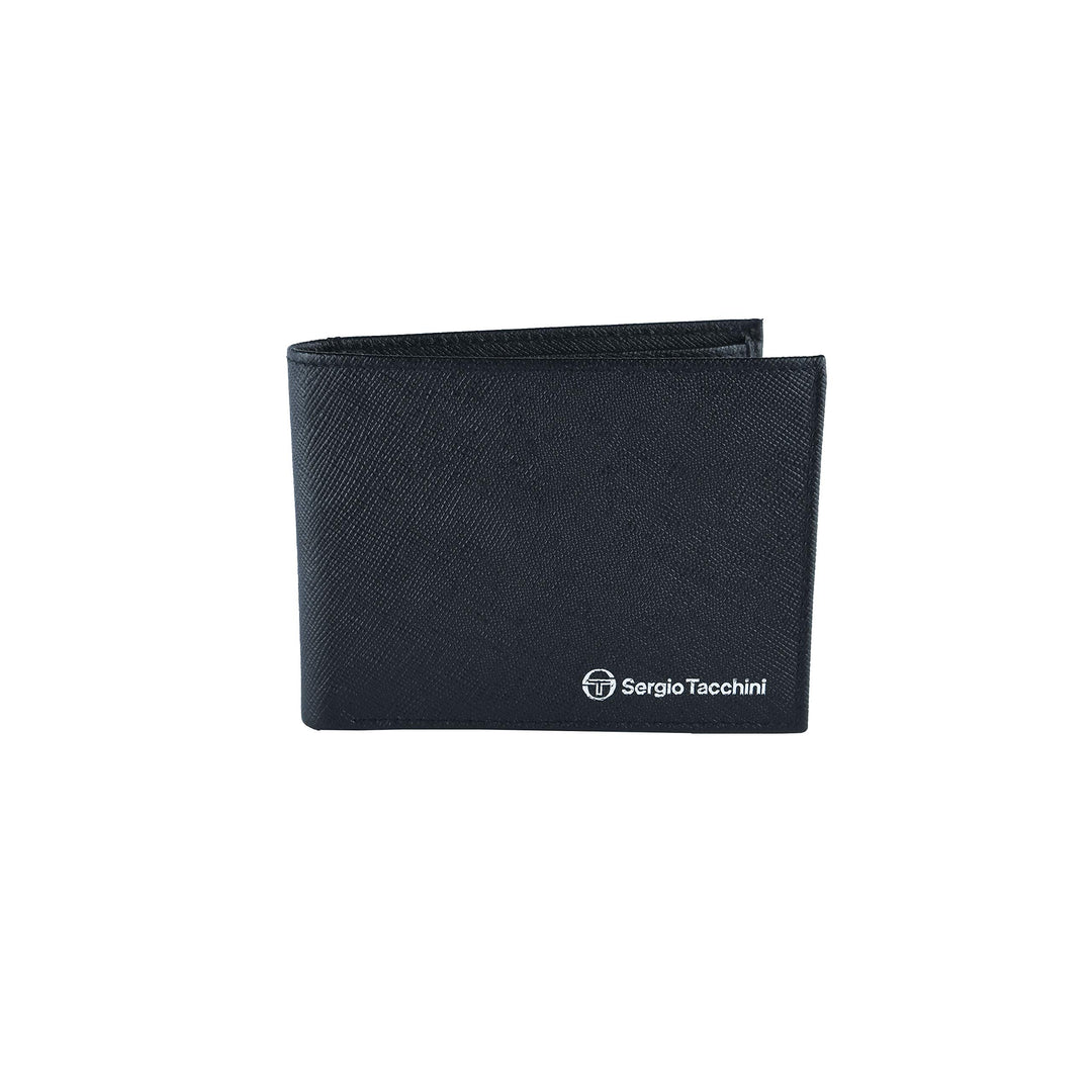 Sergio Tacchini - Herren Geldbörse aus echtem Leder, schwarz, dünn, mit Kartenhalter, Geschenkbox, S