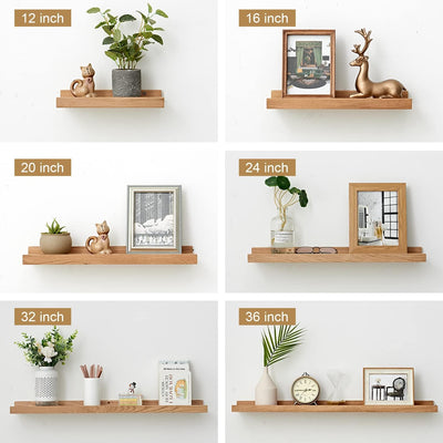 OAKERLAND Schweberegal Eiche Massiv Bilderleiste Holz 30cm Klein Wandregal für Küche, Wohnzimmer, Sc