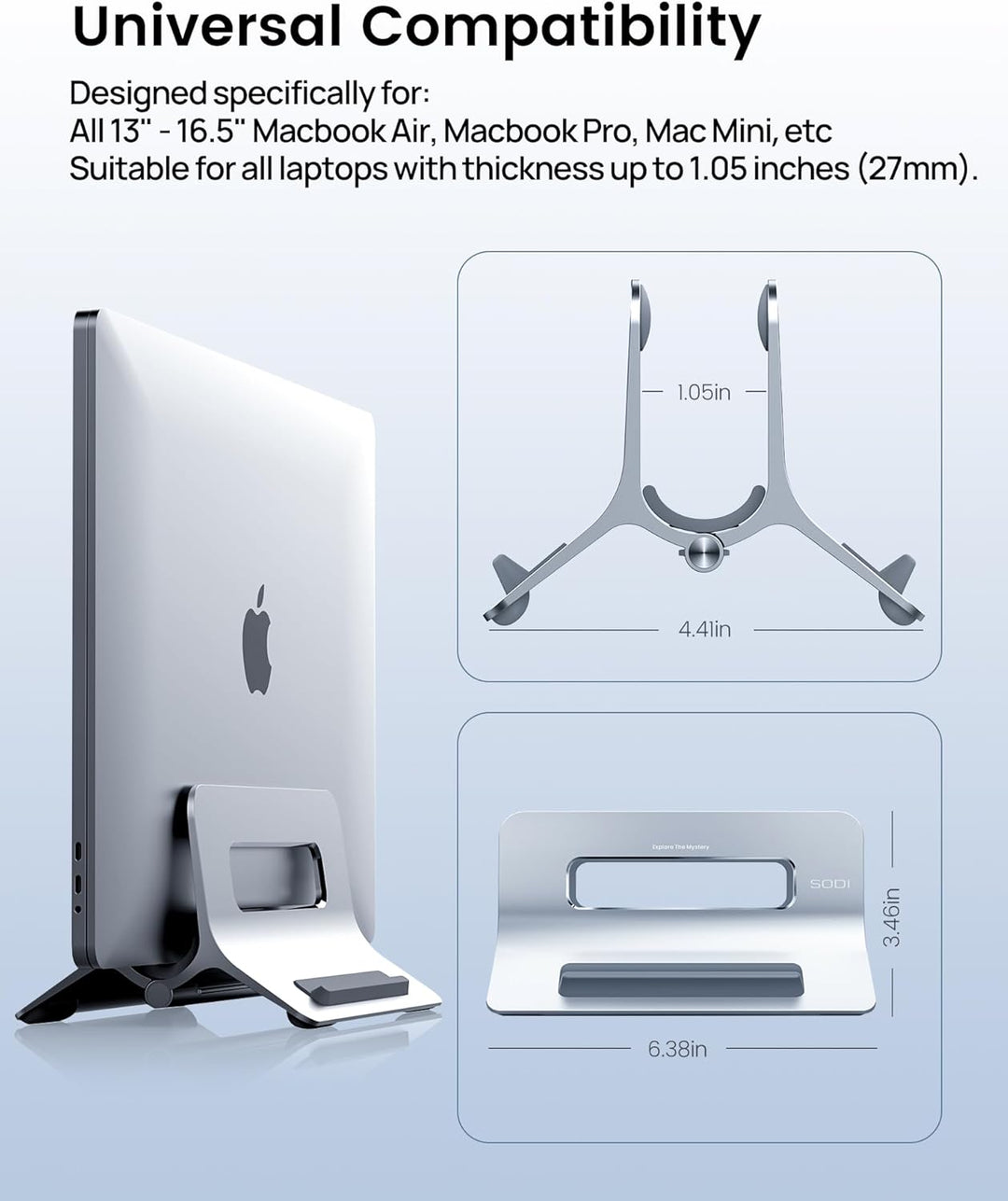 SODI Vertikal Laptop Ständer, Aluminium Vertikal Laptopständer, Laptopständer für MacBook Air, MacBo