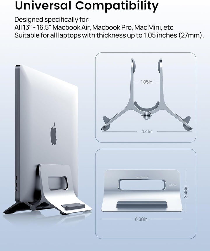 SODI Vertikal Laptop Ständer, Aluminium Vertikal Laptopständer, Laptopständer für MacBook Air, MacBo