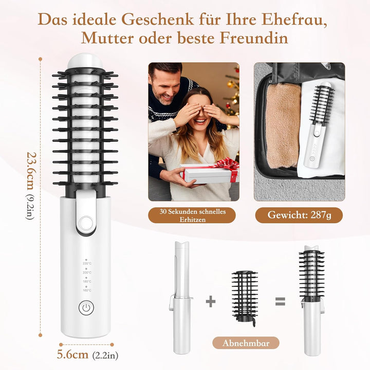 Kabellose Lockenstabbürste, Tragbare Reise Lockenstab, 6800 mAh USB-aufladbare Mini Lockenbürste Sty