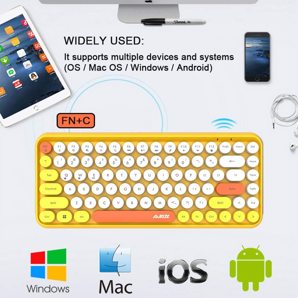 Hoopond Kabellose Bluetooth-Tastatur, Niedliche Mini-Kompakttastatur mit 84 Tasten, 2,4 GHz kabellos
