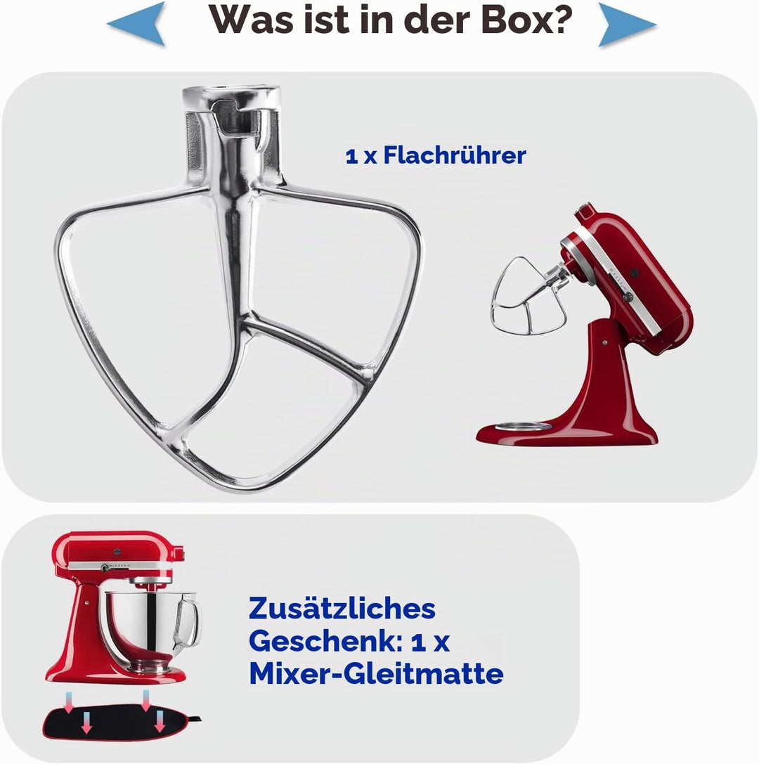 Flachrührer-Aufsatz aus Edelstahl für KitchenAid 4,5–5 Quart Mittelgrosse Küchenmaschinen mit kippba