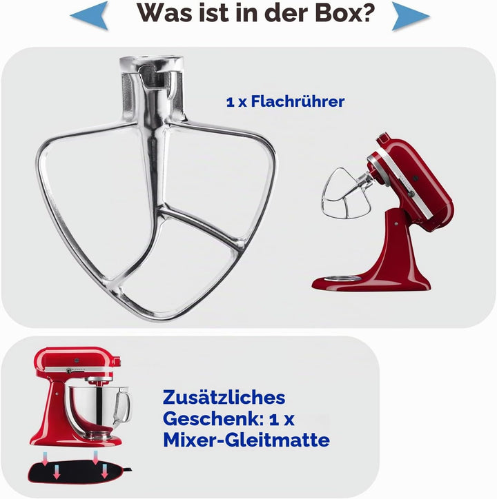 Flachrührer-Aufsatz aus Edelstahl für KitchenAid 4,5–5 Quart Mittelgrosse Küchenmaschinen mit kippba