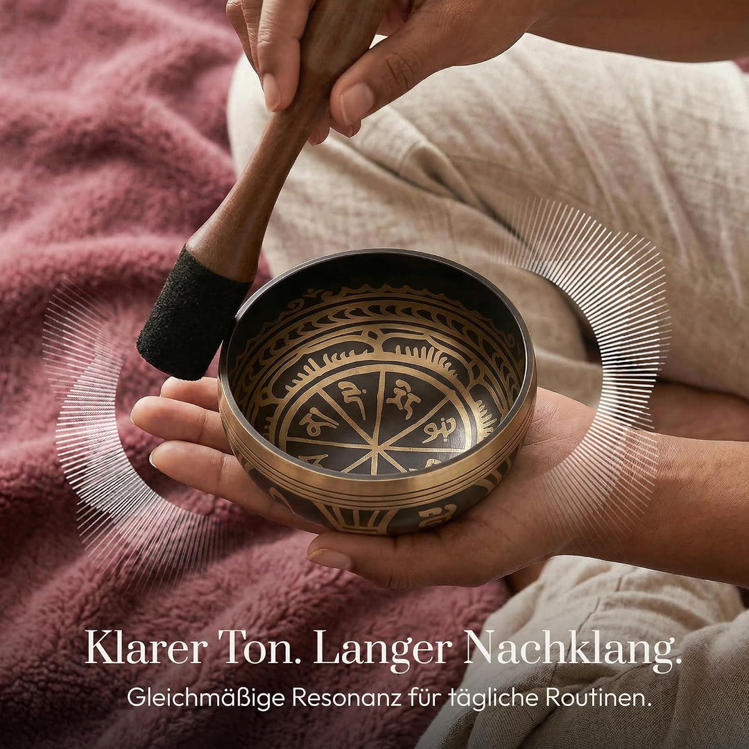 Silent Mind tibetische Klangschale Set ~ Antik Design ~ mit hochwertigem Holz Klöppel und Himalaya K