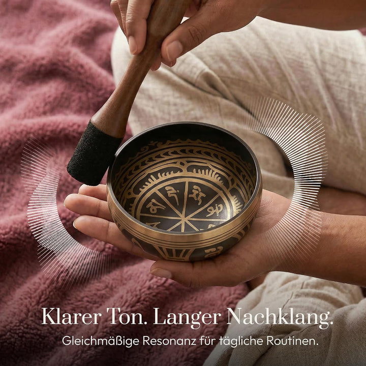 Silent Mind tibetische Klangschale Set ~ Antik Design ~ mit hochwertigem Holz Klöppel und Himalaya K