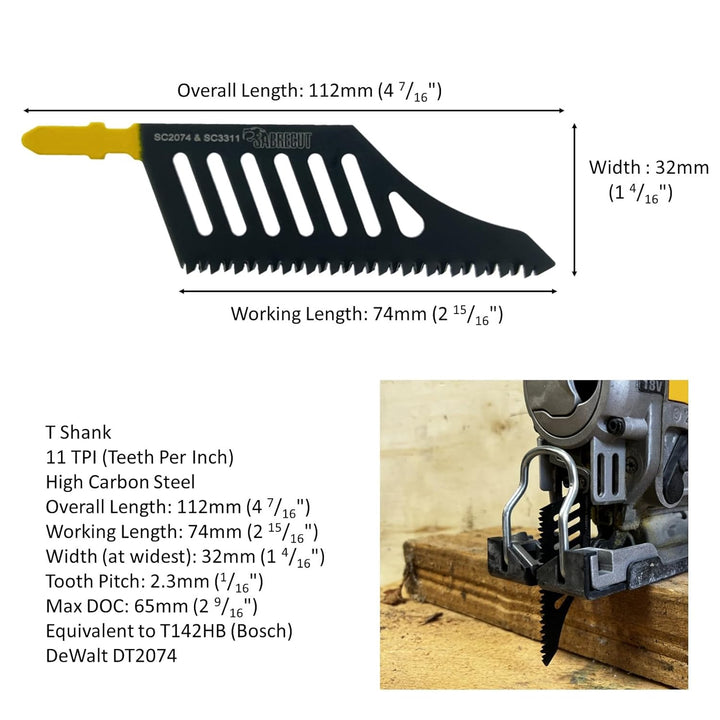 4 x SabreCut JSSC2074_4 T-Schaft HCS Wood Flush Cutting DT2074 Stichsägeblätter kompatibel mit Dewal