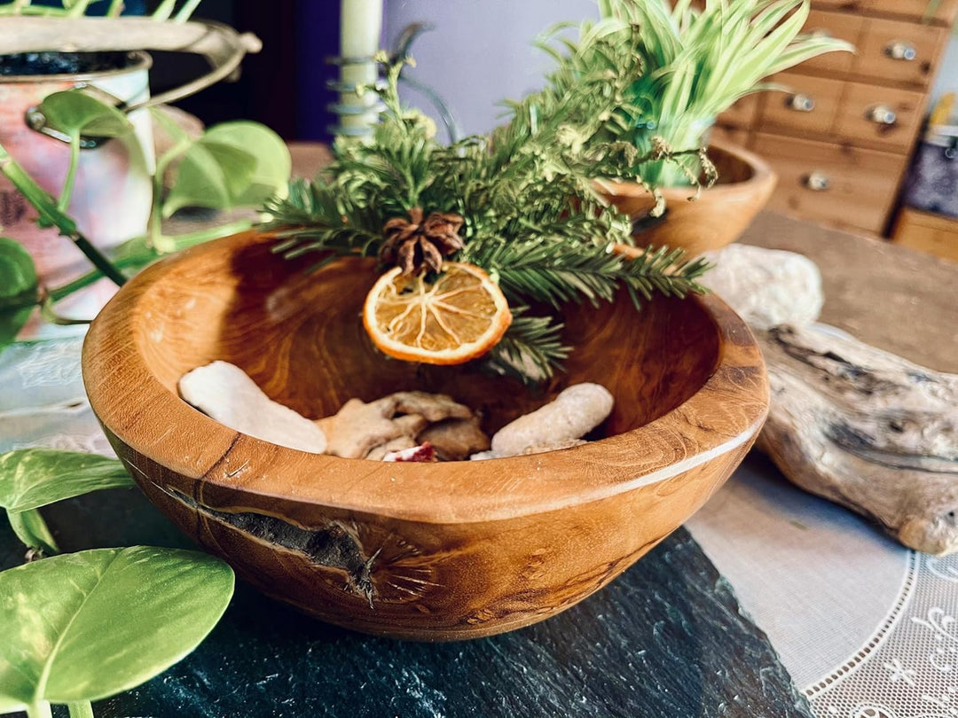 Windalf Rustikale Holzschale SIMA Ø 19 cm Dekoschale für Schmuck & Schlüssel Handarbeit aus Teakwurz
