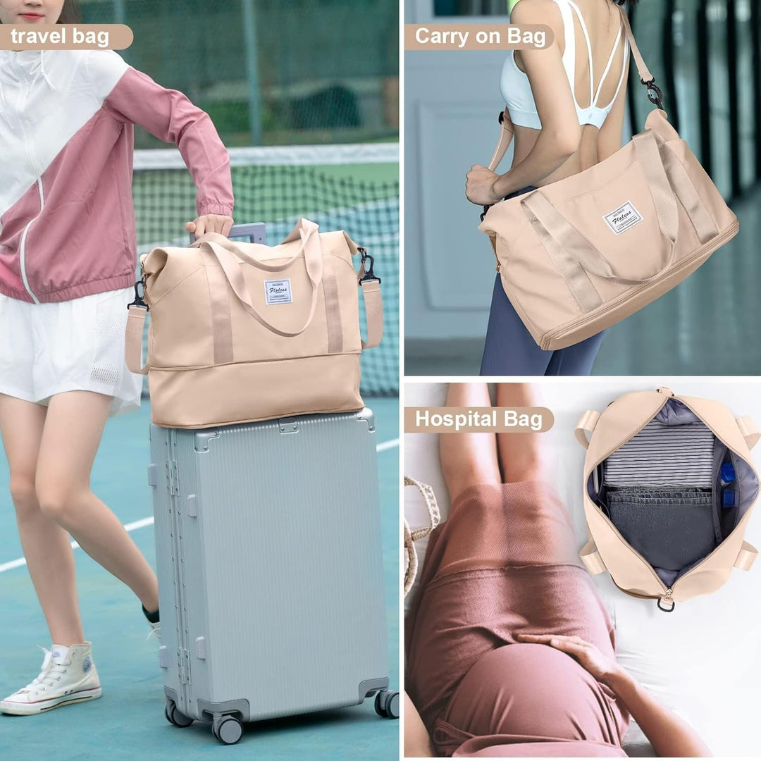 Reisetasche Damen Sporttasche mit Kulturbeutel 40x20x25 Ryanair Handgepäck Tasche Weekender Bag Schw