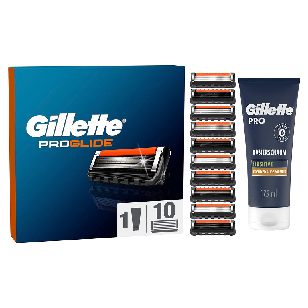 Gillette ProGlide Rasierklingen und Bartpflege Set, 10 Ersatzklingen für Nassrasierer Herren + Gille