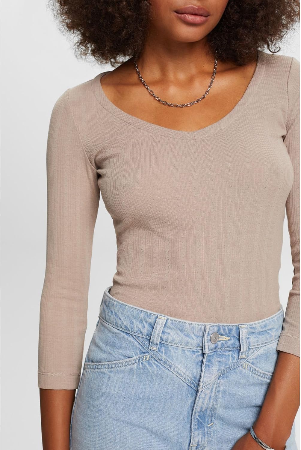 ESPRIT Longsleeve im Pointelle-Design XXS Light Taupe, XXS Light Taupe