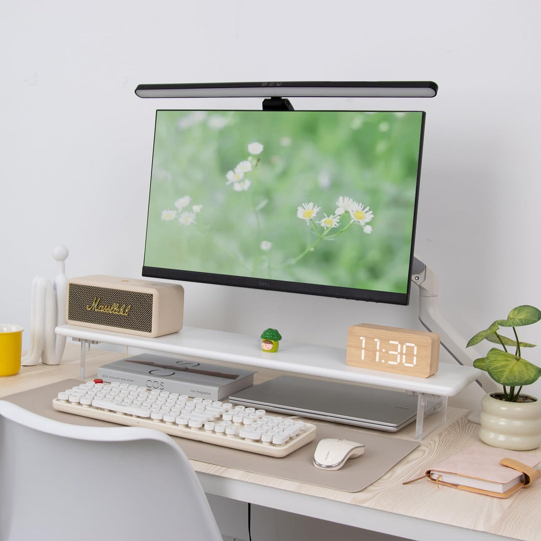 Bambus-Monitorständer mit Acrylfüssen für Schreibtisch, 31,5 Zoll Desktop-Ablage für PC-Monitore, La