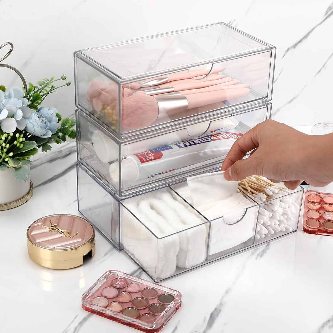 3 Stück Kosmetik-Organizer-Schubladen,Badezimmer Organizer Mini mit Schubladen.Stapelbare Transparen