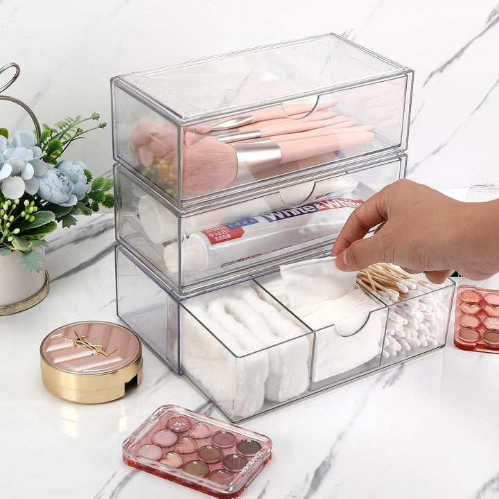 3 Stück Kosmetik-Organizer-Schubladen,Badezimmer Organizer Mini mit Schubladen.Stapelbare Transparen