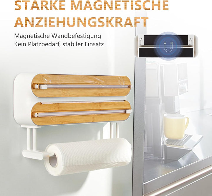 Holz Frischhaltefolienspender, Magnetisch Alufolienspender und Frischhalte, Wandrollenhalter Küche m