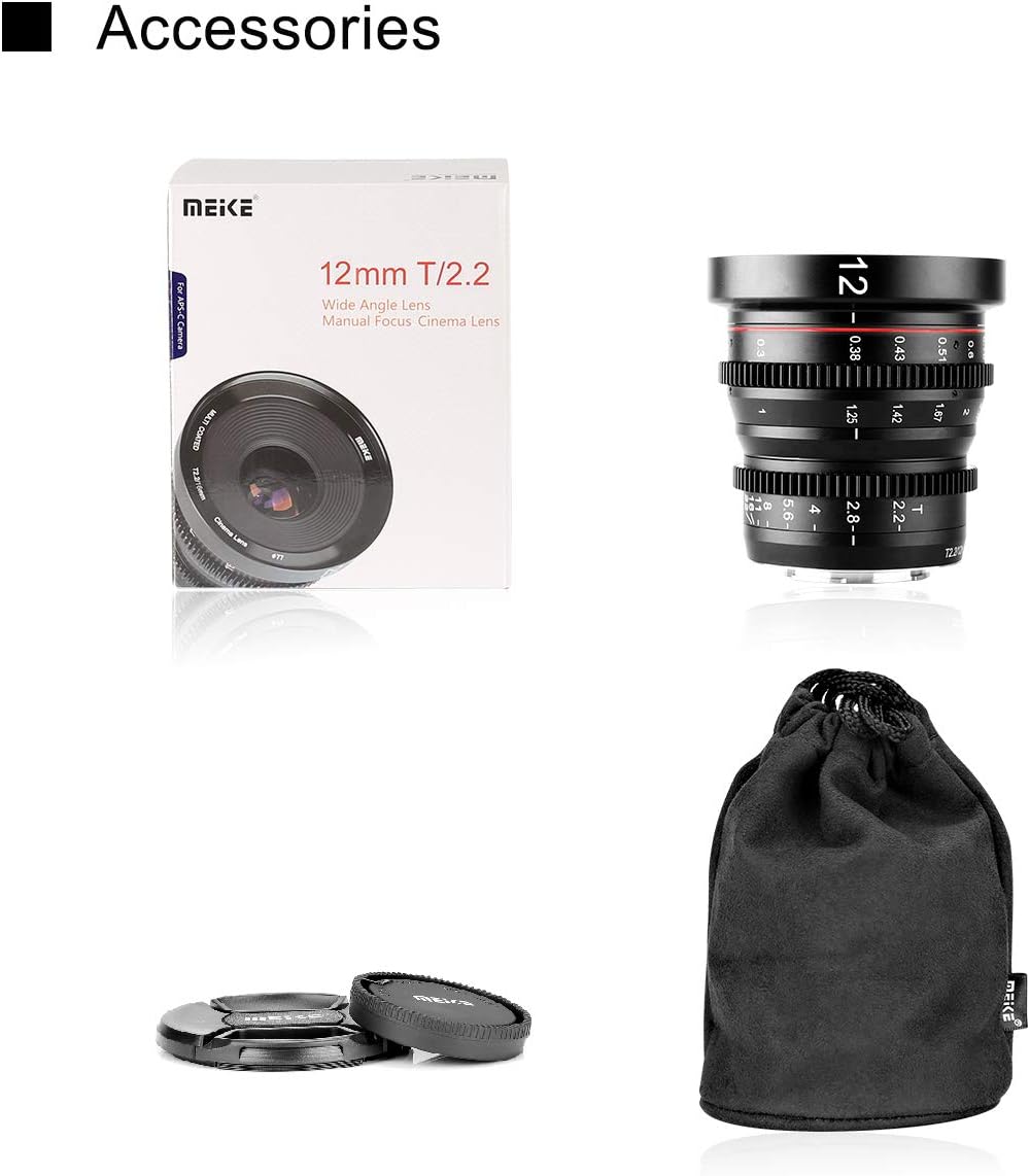 Meike 12mm T2.2 Manual Focus Wide Angle Fixed Prime Cinema Lens for M43 Micro Four Thirds MFT Mount