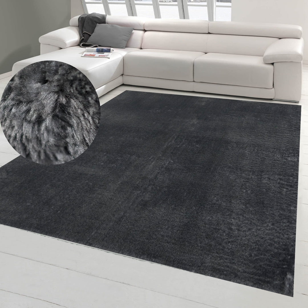 Teppich-Traum Designerteppich einfarbig, waschbar, blau, 140x200 cm 140x200 cm Anthrazit, 140x200 cm