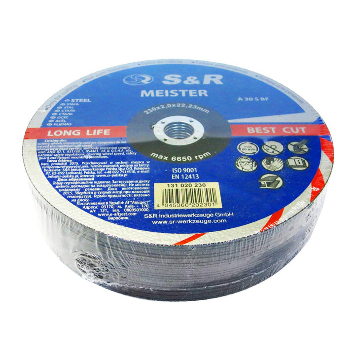 S&R Trennscheibe für Metall, Stahl 230 x 2,0 x 22,23 mm A30 S-BF, Set 1 Stück, Hochleistungs-Elektro