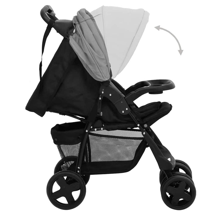 vidaXL 3-in-1 Kinderwagen Hellgrau und Schwarz Stahl, Grau