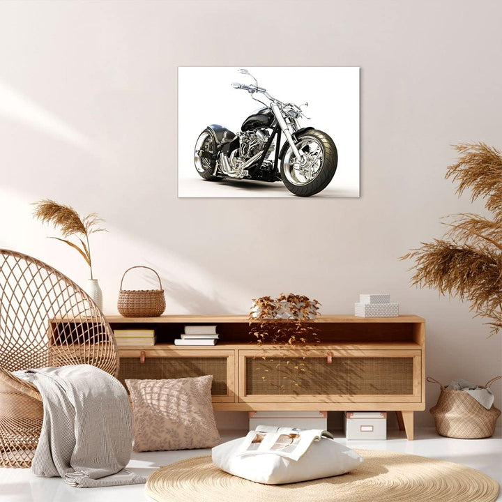 Bilder auf Leinwand Motorrad Motor Geschwindigkeit Chrom Leinwandbild 70x50cm Wandbilder Dekoration