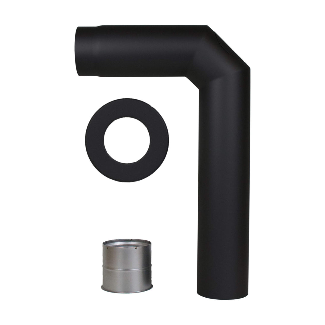 LANZZAS Ofenrohr Set 2x 45° Grad mit Tür ohne Drosselklappe, im Durchmesser, DN Ø 150 mm, Farbe: sch