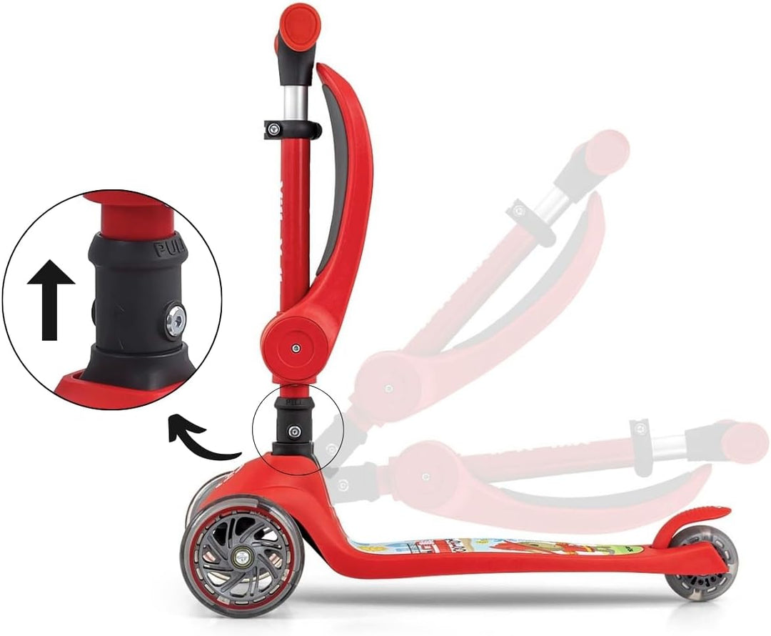 Milly Mally Scooter Fuzzy - Dreirädriger Balance-Roller mit Sitz, LED-Leuchträder, Höhenverstellbare