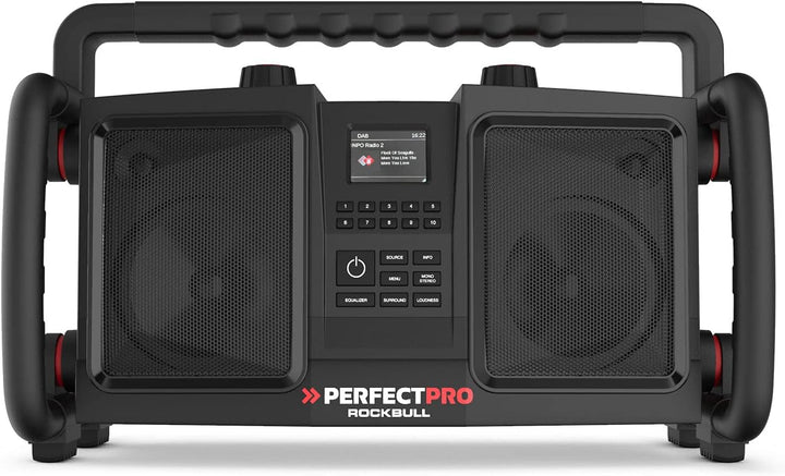 PerfectPro Baustellenradio ROCKBULL, DAB+ und UKW-Empfang, Bluetooth, AUX-Eingang, Akku integriert,