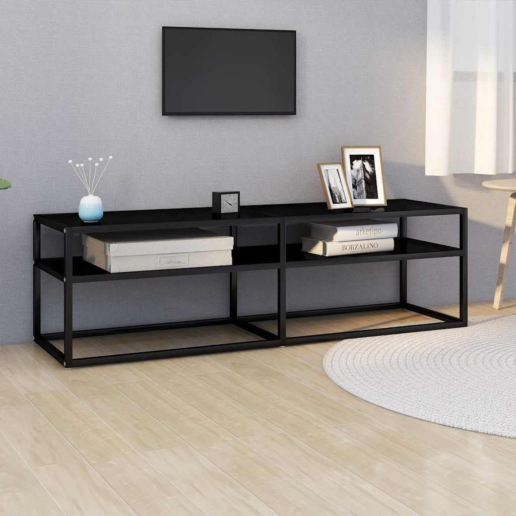 vidaXL TV-Schrank Schwarz 140x40x40,5 cm Hartglas Schwarz 140 cm, Schwarz 140 cm