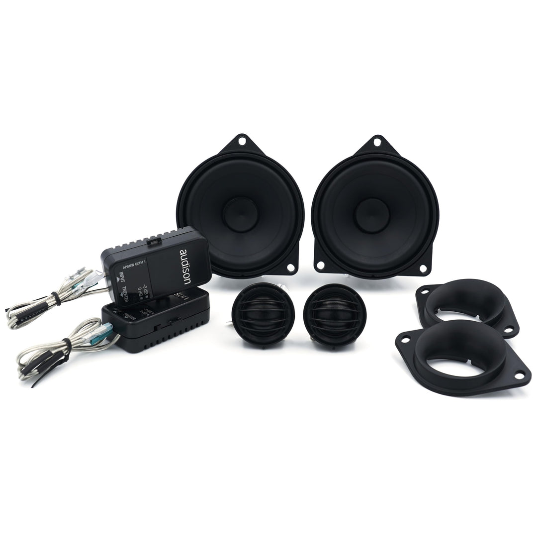 Audison APBMW K4M – 2-Wege-System für BMW/MINI mit 100-mm-Mitteltöner, Hochtöner und Weiche, 100W Pe