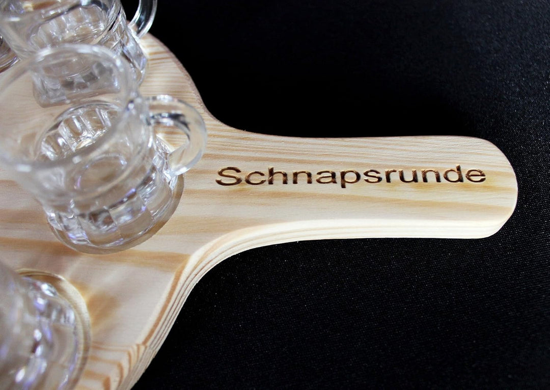 DanDiBo Schnapsrunde 20 cm mit Gravur und 8 Gläser Schnapsbrett Leiste Schnapslatte