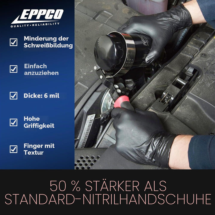 Kunzer Nitril-Einweghandschuhe Schwarz Grease Bully (Dispenser mit 100 Stück), L (100er Pack), L (10