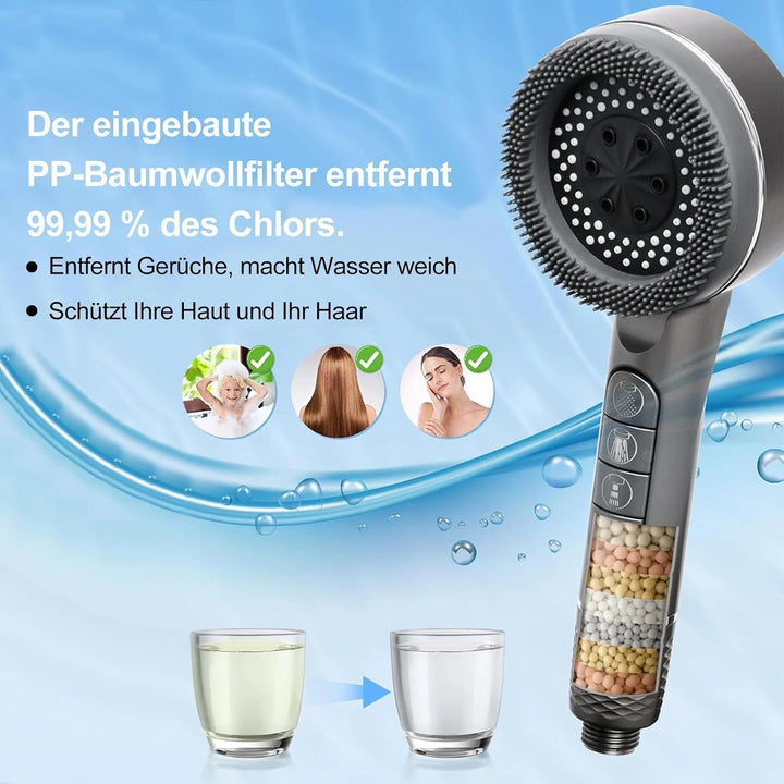 Duschkopf mit Schlauch und Halterung, Hochdruck Handbrause mit Filter gegen Kalk, Wassersparende Dus