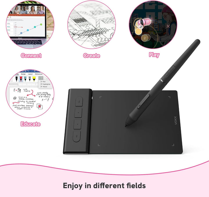 OSU Tablet VEIKK VK430,Grafiktablett 4x3 Zoll,Batterielosem Stylus mit 290RPS Berichtsrate, 8192 Dru