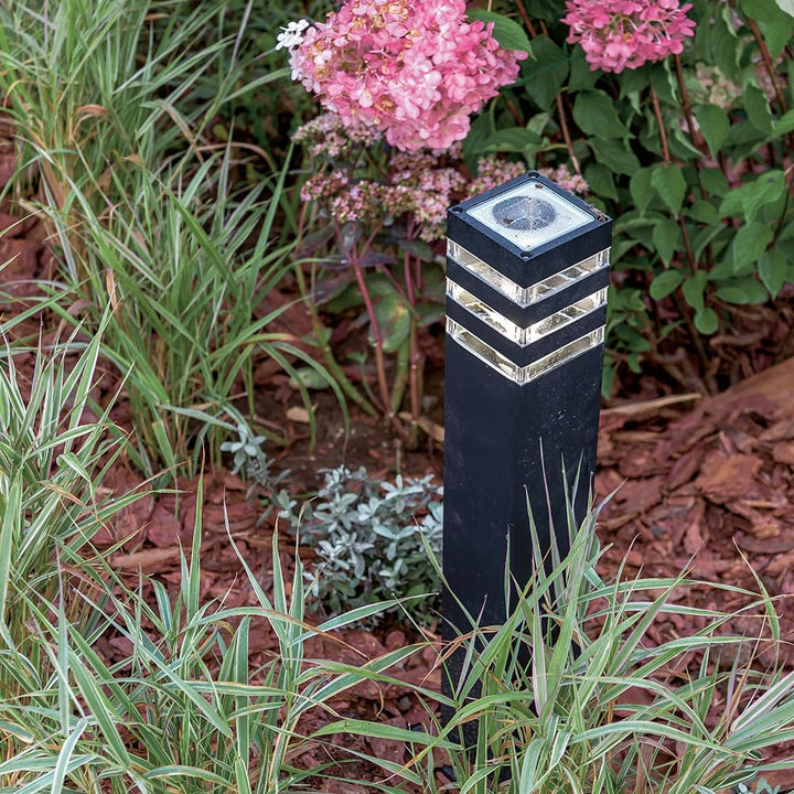 Schwarze Wegeleuchte, aus Aluminium, Säule eckig, IP54, Glasschirm, 1-flammig, excl. 1 X E27 (60W) O