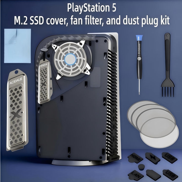 PS5 Staubschutz und Kühlung Kit, Premium Mesh Filtersystem mit Port Plugs, High Density Breathable D