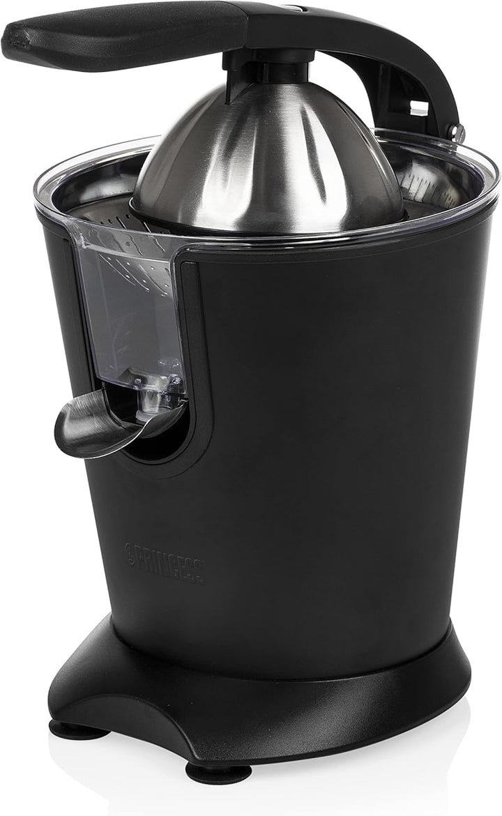 Princess Black Steel Zitruspresse - professioneller Hebelarm, 160 Watt, Antirutschfüsse, Universalau