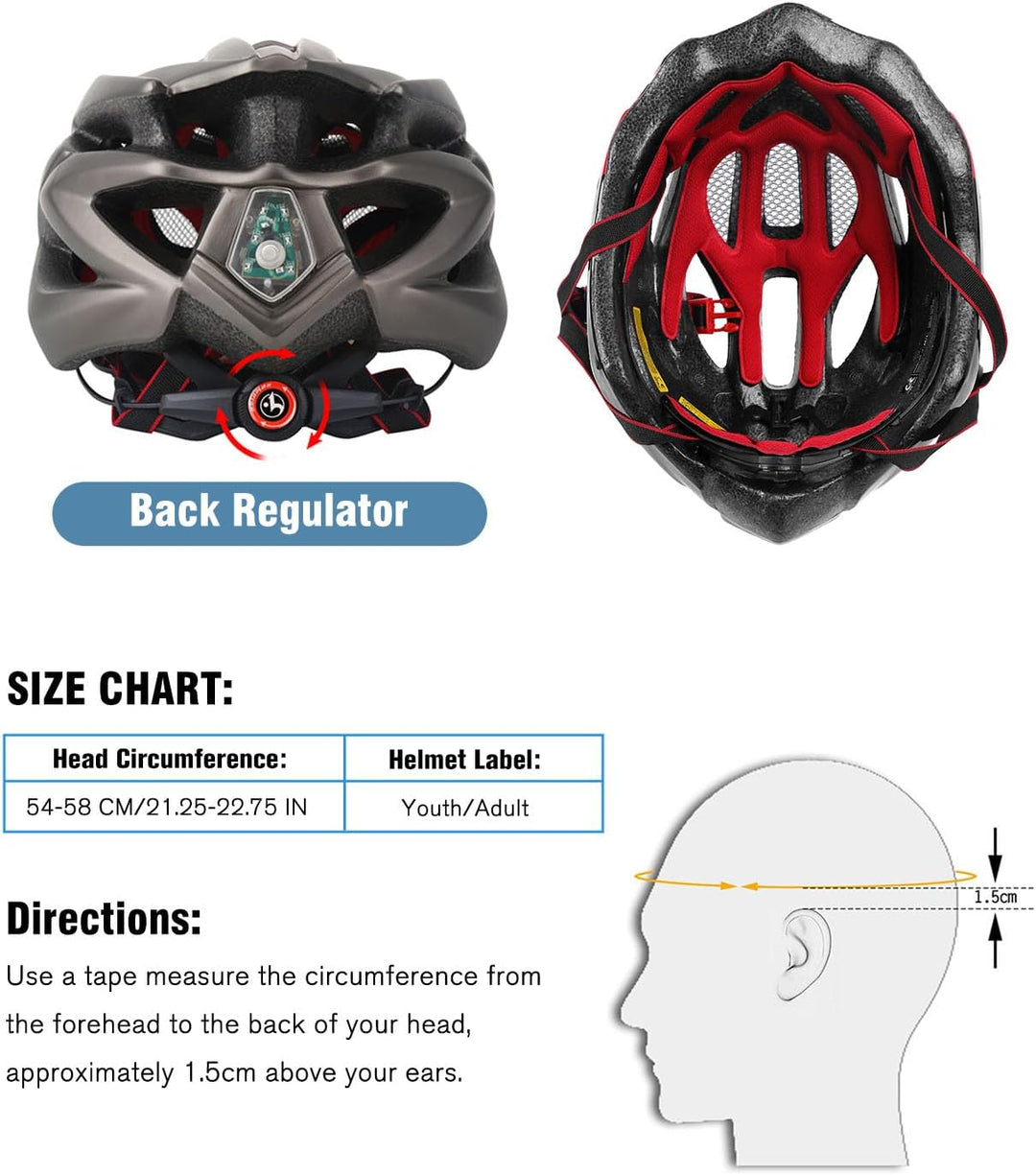 Shinmax Fahrradhelm Herren Damen MTB Helm Visier und Rücklicht mit 21 Belüftungskanäle - Erwachsene