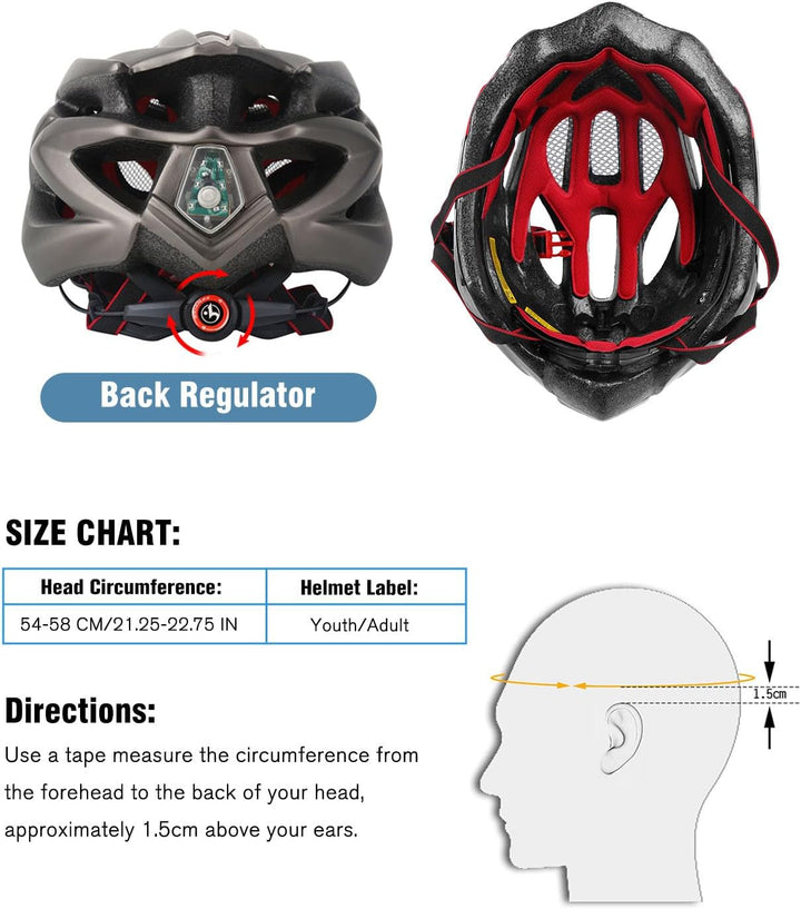 Shinmax Fahrradhelm Herren Damen MTB Helm Visier und Rücklicht mit 21 Belüftungskanäle - Erwachsene