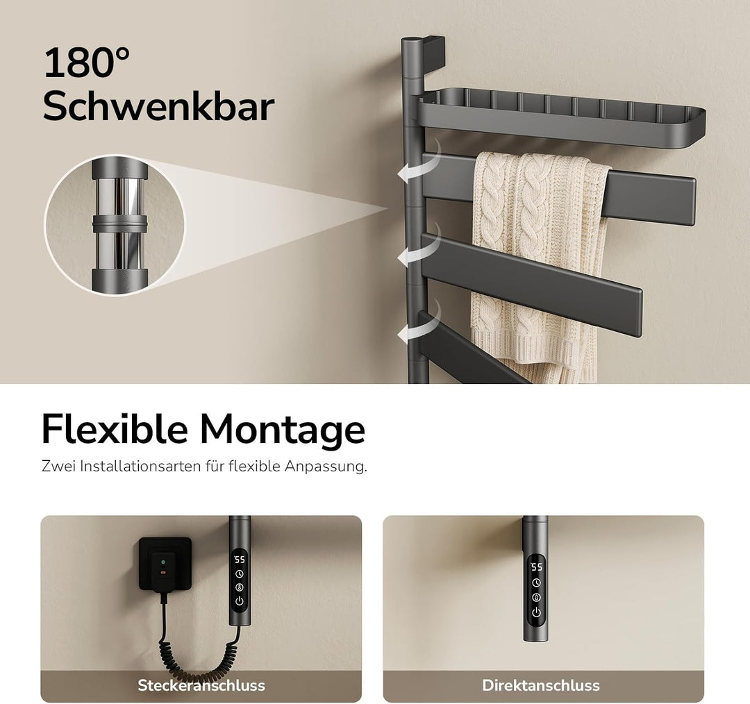 EMKE Elektrischer Handtuchheizkörper 769x450 mm, 180° schwenkbarer Badheizkörper mit WiFi-App-Steuer