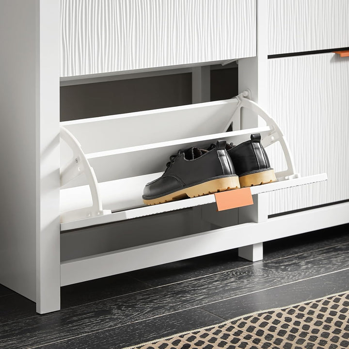 SoBuy Schuhkipper mit 4 Klappen Schuhschrank schmal Schuhregal mit 8 Ablageflächen Schuhkommode Schu