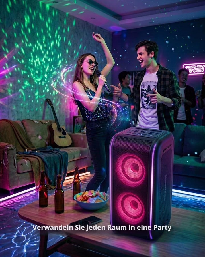 GKD62 Karaoke-Maschine für Erwachsene und Kinder, 400W Tragbarer Bluetooth-Partylautsprecher mit 2 F