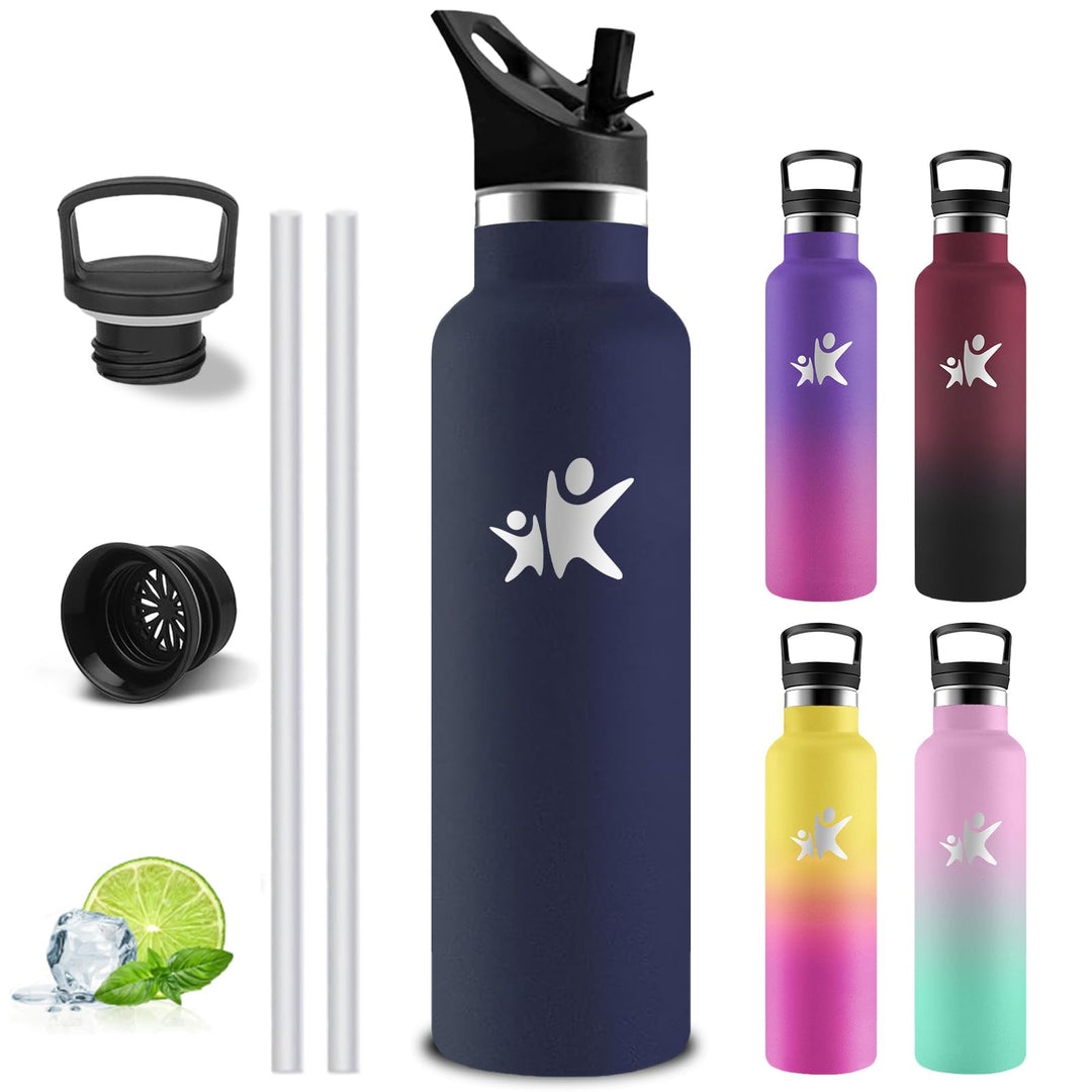 Trinkflasche 1l Edelstahl- Trinkflasche, Wasserflasche mit Strohhalm, Sporttrinkflaschen 1l Auslaufs