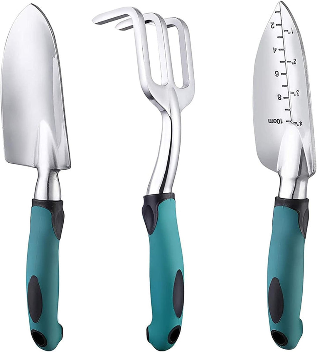 BIGP 3 Stücke Gartengerät Set, Gartenwerkzeug Set aus Aluminiumguss mit Handkelle, Pflanzkelle, Hark