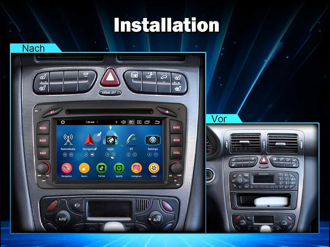 Erisin Android 14 4GB+64GB 8-Kern DVD Autoradio Bluetooth GPS Navi für Mercedes A/C/G/CLK Klasse W20